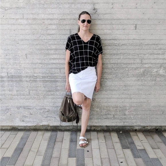 Vince White/Black Windowpane Plaid Casual Fit Knit Dolman Sleeve Top - Picture 7 of 7